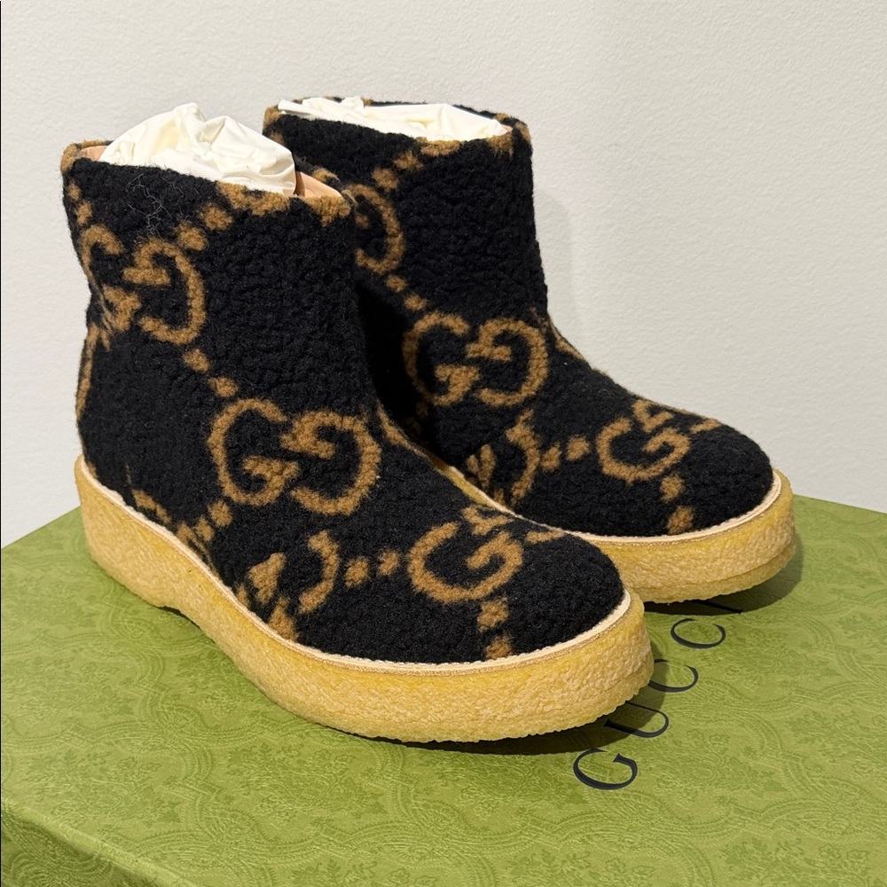 Gucci Black and Brown Shearling Boots